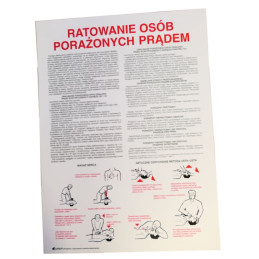 Instrukcja ratowania osób porażonych prądem elektrycznym 330x450mm PCV