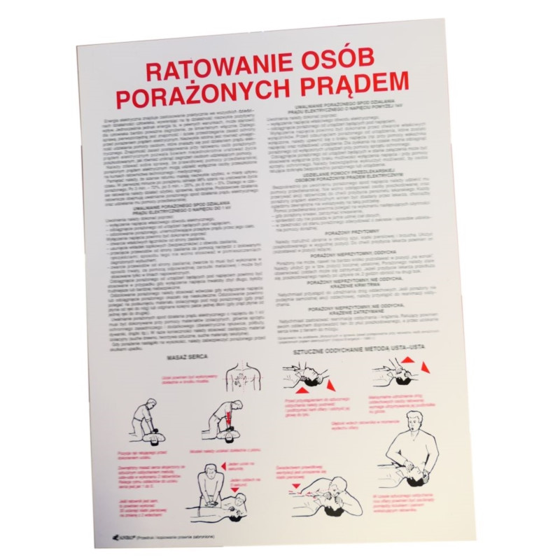 Instrukcja ratowania osób porażonych prądem elektrycznym 330x450mm PCV