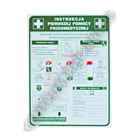 Instrukcja udzielania pierwszej pomocy przemedycznej ilustrowana 250x350mm PCV