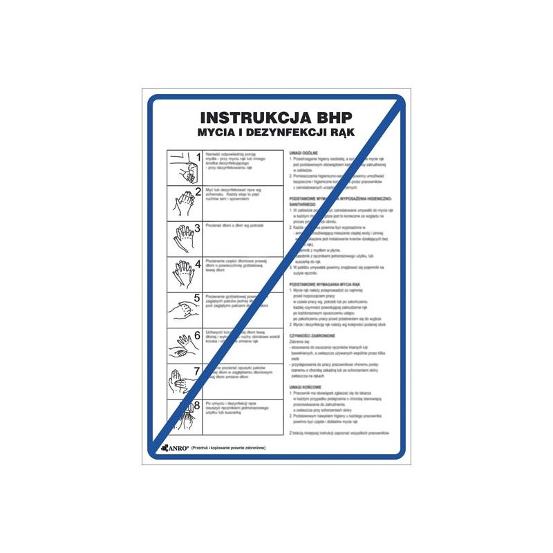 Instrukcja BHP mycia i dezynfekcji rąk 210x300mm PCV