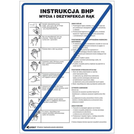 Instrukcja BHP mycia i dezynfekcji rąk 210x300mm PCV